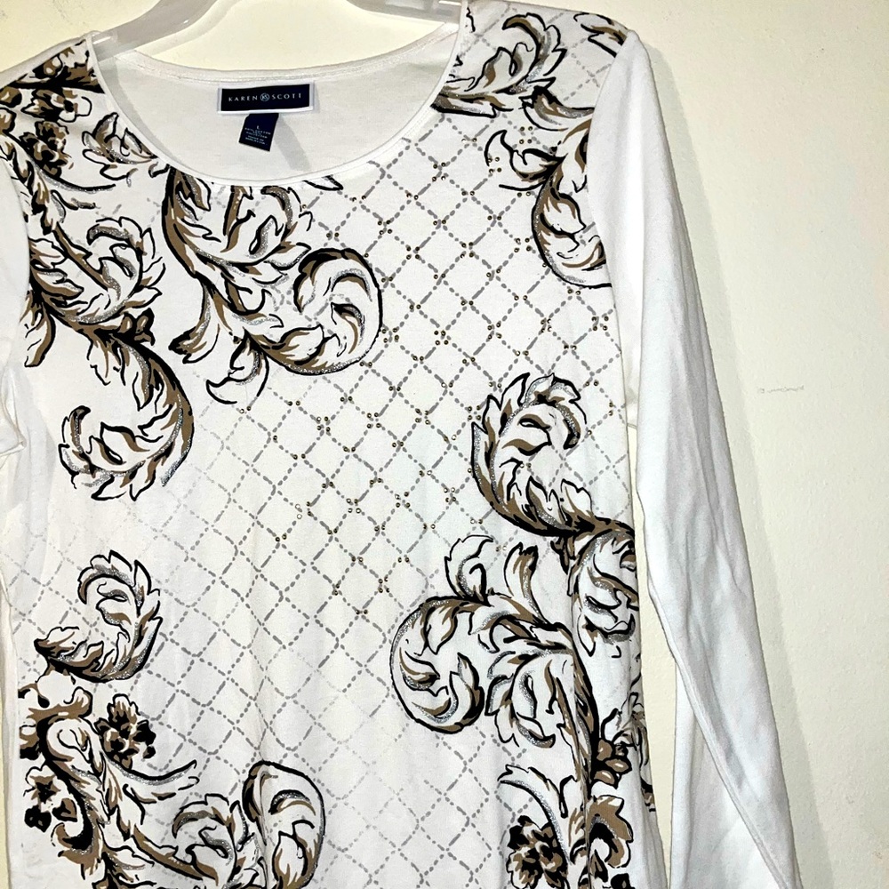 Karen Scott Embellished Scoop Neck Top Womens Size Large